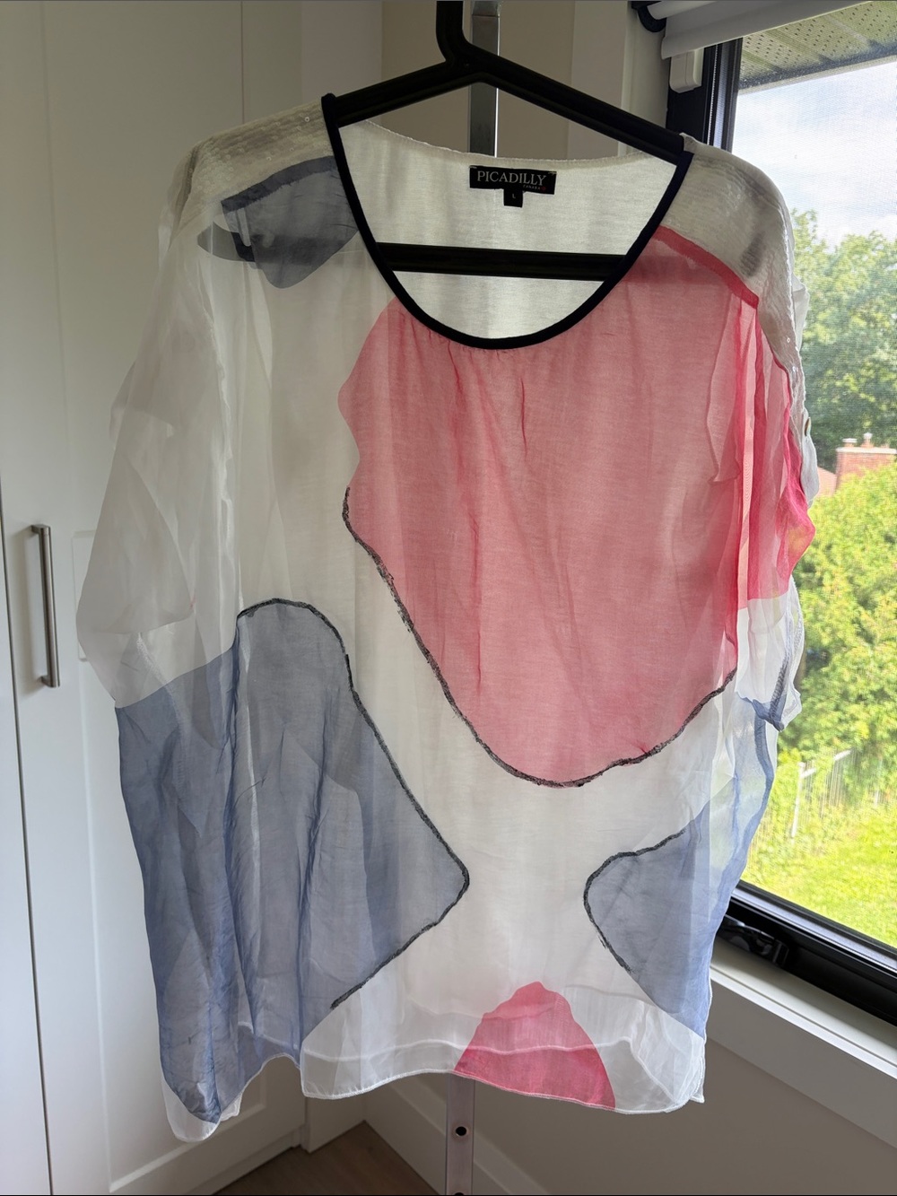 Pink & Blue Sheer Colorblock Tunic Top